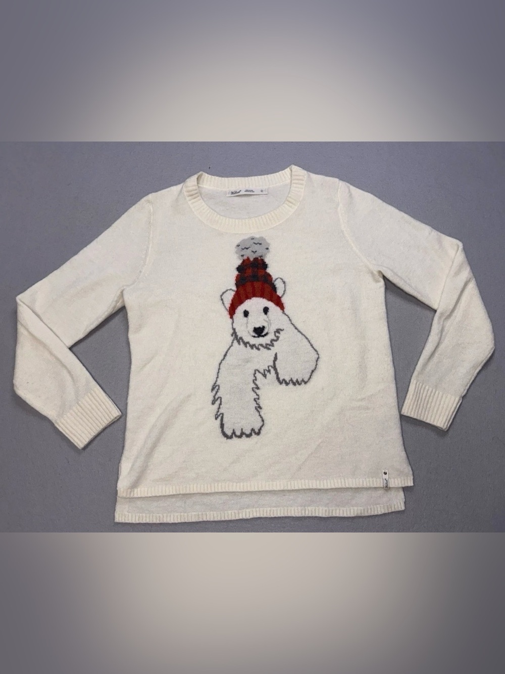 Woolrich Women’s Polar Bear Motif Crew-Neck Wool Blend Sweater In Ivory Small